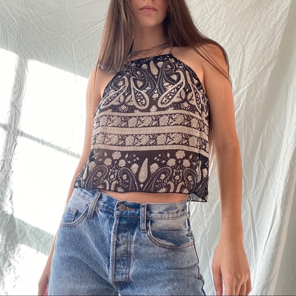 Brandy Melville Sheer Printed Halter Top